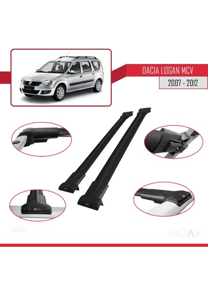 Dacia Logan 2 Mcv (K52) 2007-2012 Arası ile Uyumlu Fly Model Ara Atkı Tavan Barı Siyah 2 Adet fırsatları