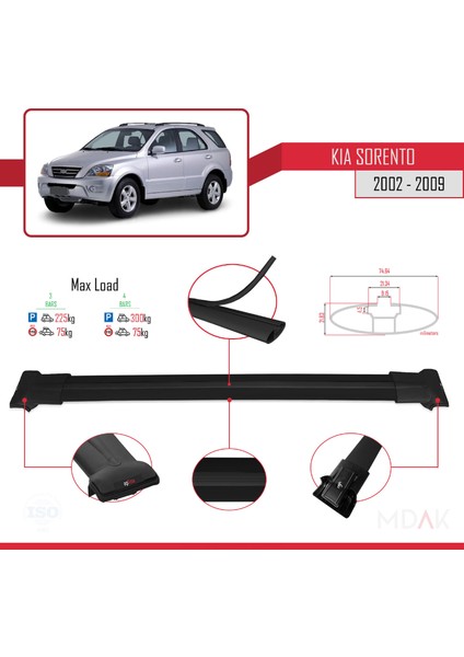 Kia Sorento (Bl) 2002-2009 Arası ile Uyumlu Fly Model Ara Atkı Tavan Barı Siyah 3 Adet modelleri