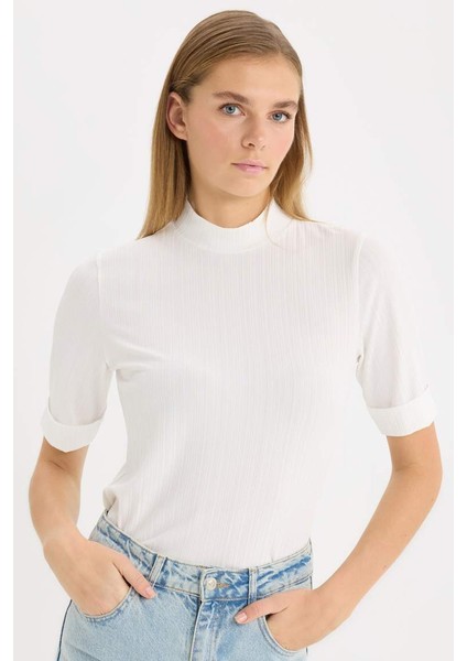 Yeni Sezon regular Fit Yarım Balıkçı Yaka Fitilli Kaşkorse Basic Düz Kısa Kollu Tişört