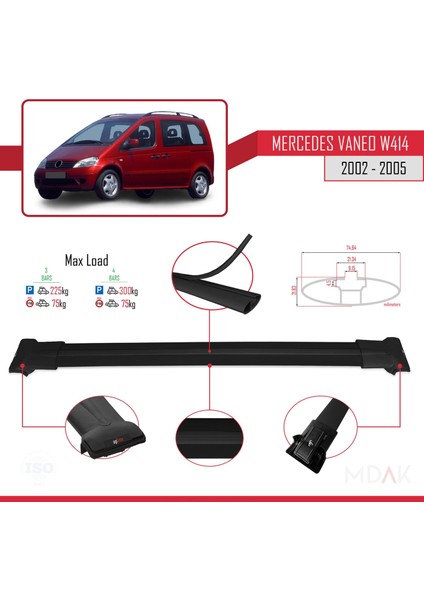 Mercedes Vaneo (W414) 2002-2005 Arası ile Uyumlu Fly Model Ara Atkı Tavan Barı Siyah 3 Adet modelleri