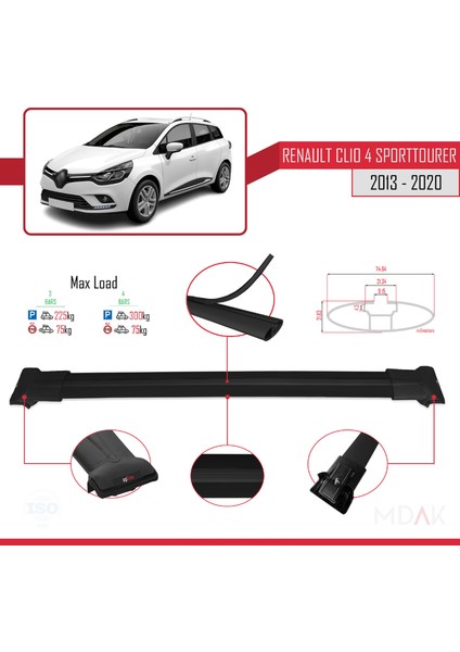 Renault Clio 4 St 2013-2020 Arası ile Uyumlu Fly Model Ara Atkı Tavan Barı Siyah 3 Adet modelleri