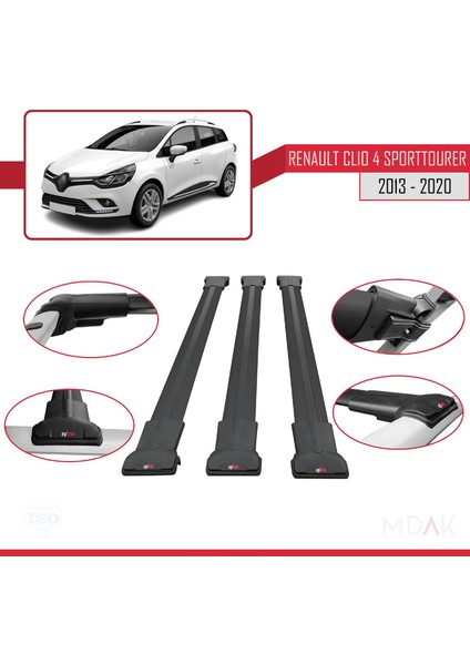Renault Clio 4 St 2013-2020 Arası ile Uyumlu Fly Model Ara Atkı Tavan Barı Siyah 3 Adet fırsatları