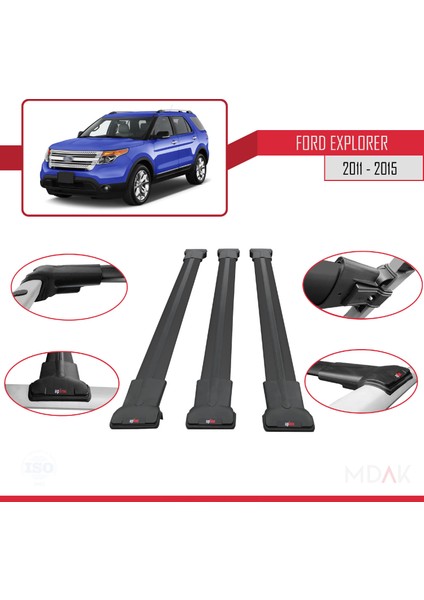 Ford Explorer 5 (U502) Pre-Facelift 2011-2015 Arası ile Uyumlu Fly Model Ara Atkı Tavan Barı Siyah 3 Adet fırsatları