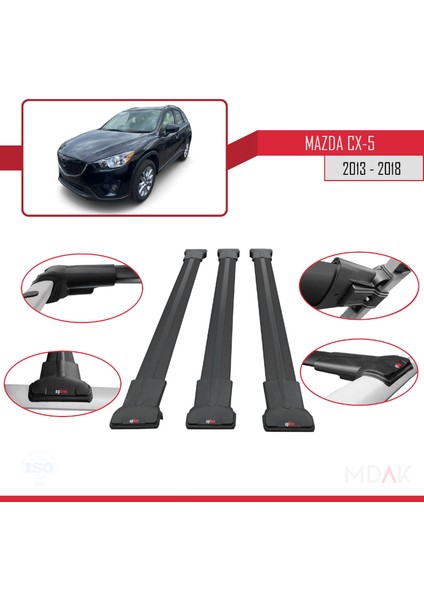 Mazda Cx-5 I (Ke) 2012-2016 Arası ile Uyumlu Fly Model Ara Atkı Tavan Barı Siyah 3 Adet fırsatları