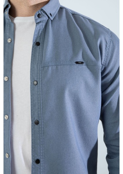 Erkek Mavi Slim Fit Dar Kalıp Cepsiz Kot Gömlek modelleri