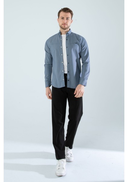 Erkek Mavi Slim Fit Dar Kalıp Cepsiz Kot Gömlek fırsatları
