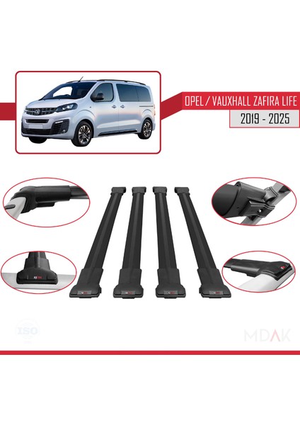 Opel Zafira Life 2019 ve Sonrası ile Uyumlu Fly Model Ara Atkı Tavan Barı Siyah 4 Adet fırsatları