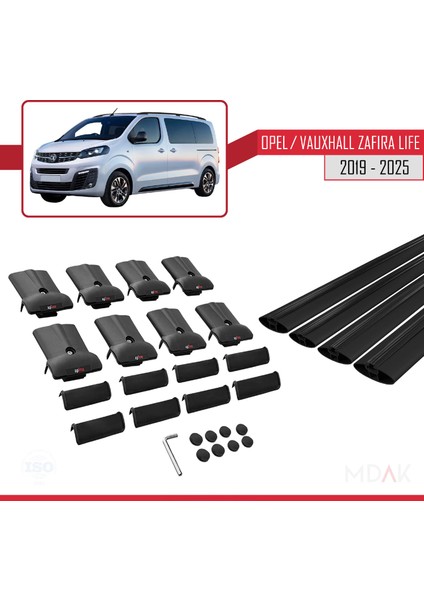 Opel Zafira Life 2019 ve Sonrası ile Uyumlu Fly Model Ara Atkı Tavan Barı Siyah 4 Adet indirimleri