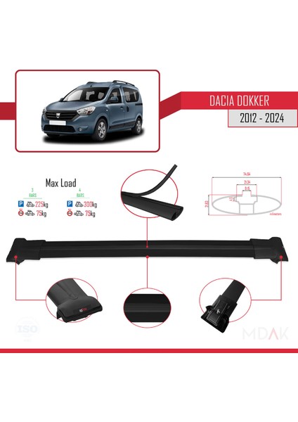 Dacia Dokker (K67) 2012-2024 Arası ile Uyumlu Fly Model Ara Atkı Tavan Barı Siyah 3 Adet fırsatları