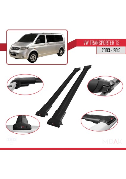 Volkswagen T5 Transporter 2003-2015 Arası ile Uyumlu Fly Model Ara Atkı Tavan Barı Siyah 2 Adet fırsatları
