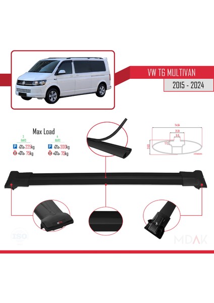 Volkswagen T6 Multivan 2015-2024 Arası ile Uyumlu Fly Model Ara Atkı Tavan Barı Siyah 3 Adet fırsatları