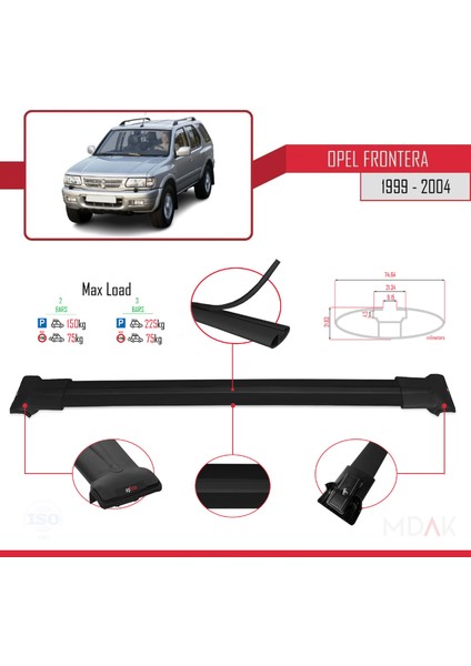 Opel Frontera 2 1999-2004 Arası ile Uyumlu Fly Model Ara Atkı Tavan Barı Siyah 2 Adet modelleri