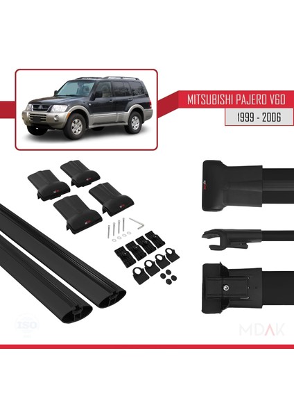 Mitsubishi Pajero (V60) 5 Kapı 1999-2006 Arası ile Uyumlu Fly Model Ara Atkı Tavan Barı Siyah 2 Adet indirimleri
