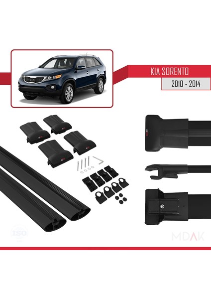 Kia Sorento 2 (Xm) 2010-2014 Arası ile Uyumlu Fly Model Ara Atkı Tavan Barı Siyah 2 Adet indirimleri