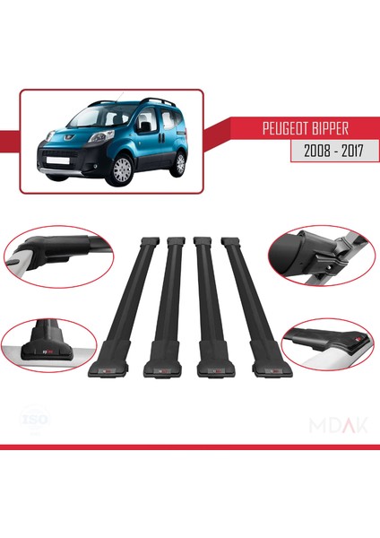Peugeot Bipper 2008-2017 Arası ile Uyumlu Fly Model Ara Atkı Tavan Barı Siyah 4 Adet fırsatları