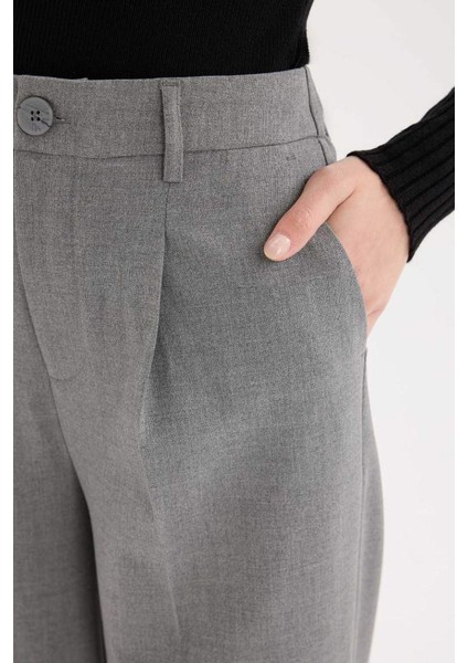 Yeni Sezon Klasik Kumaş Palazzo Pantolon Wide Leg Geniş Bol Paça Çift Cepli Yüksek Bel Standart Boy Basic Düz indirimleri