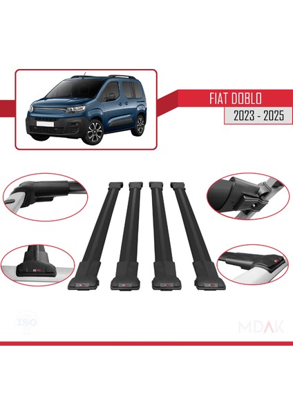 Fiat Doblo 3 2023 ve Sonrası ile Uyumlu Fly Model Ara Atkı Tavan Barı Siyah 4 Adet indirimleri