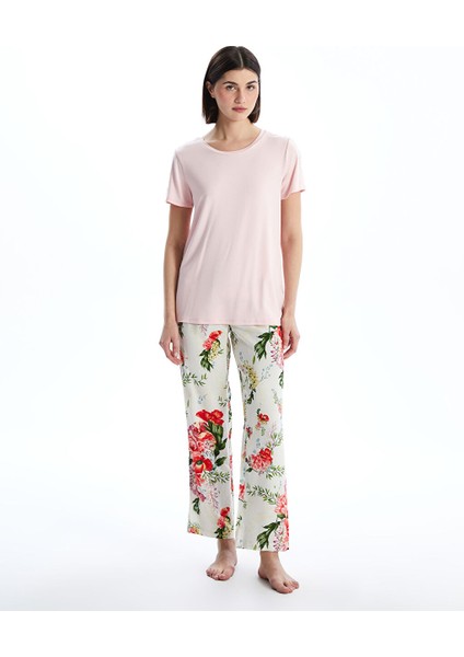 Yeni Sezon Bisiklet Yaka Cicekli Kadin Pijama Takimi - S5AH23Z8