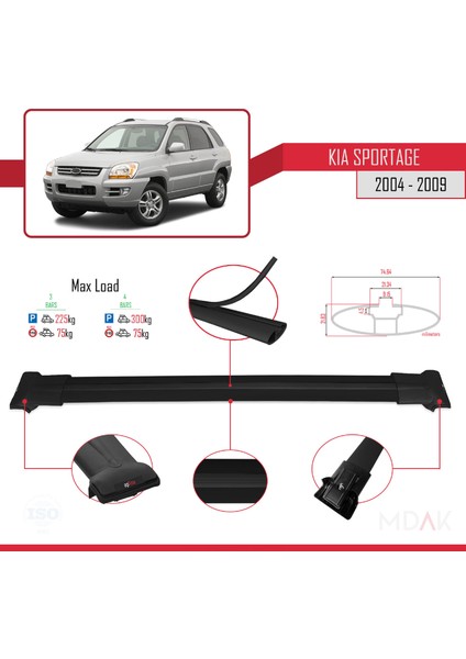 Kia Sportage 2 (Je) 2004-2009 Arası ile Uyumlu Fly Model Ara Atkı Tavan Barı Siyah 3 Adet modelleri
