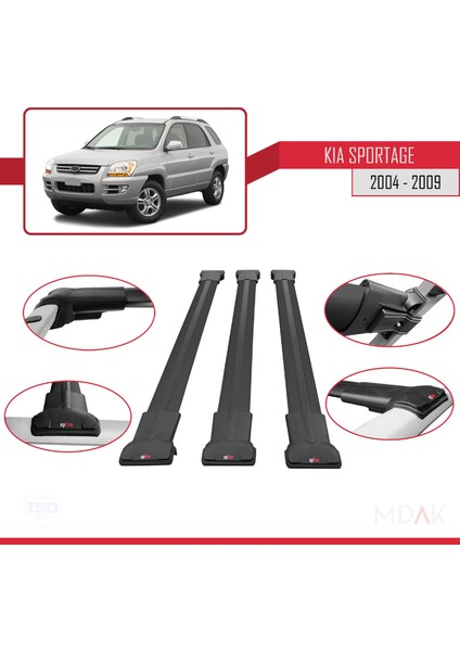 Kia Sportage 2 (Je) 2004-2009 Arası ile Uyumlu Fly Model Ara Atkı Tavan Barı Siyah 3 Adet fırsatları