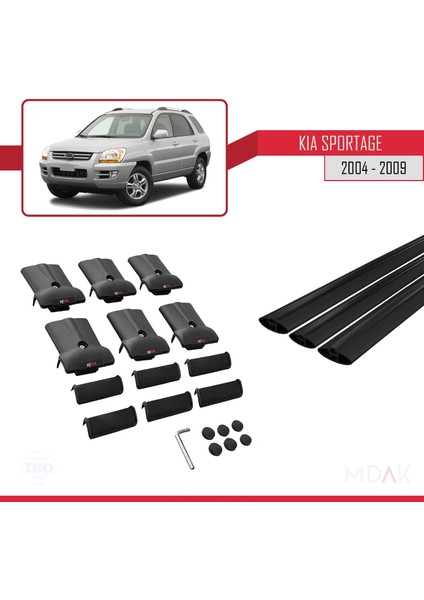 Kia Sportage 2 (Je) 2004-2009 Arası ile Uyumlu Fly Model Ara Atkı Tavan Barı Siyah 3 Adet indirimleri