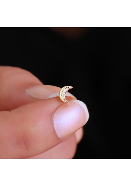 14 Ayar Altın Taşlı Hilal Tragus Piercing