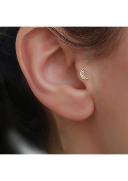 14 Ayar Altın Taşlı Hilal Tragus Piercing