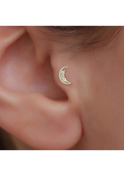 14 Ayar Altın Taşlı Hilal Tragus Piercing