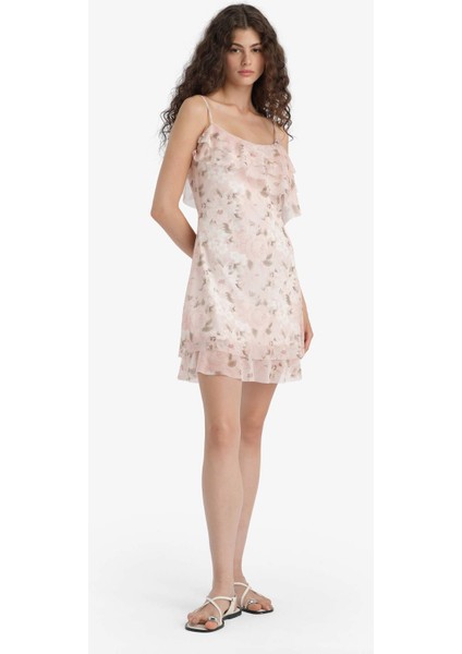 Fırfırlı Yaka Çiçek Desenli Tül Askılı Mini Elbise F6148AX25HS fırsatları