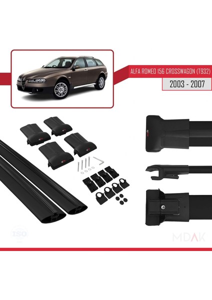Alfa Romeo 156 (T932) Crosswagon 2003-2007 Arası ile Uyumlu Fly Model Ara Atkı Tavan Barı Siyah 2 Adet indirimleri