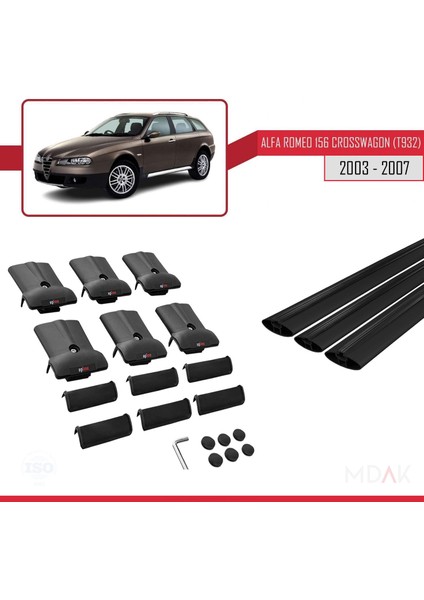 Alfa Romeo 156 (T932) Crosswagon 2003-2007 Arası ile Uyumlu Fly Model Ara Atkı Tavan Barı Siyah 3 Adet indirimleri