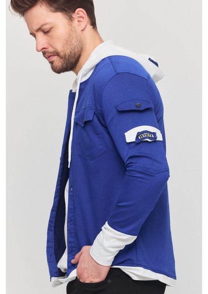 Erkek Slim Fit Dar Kalıp Kapüşonlu Detaylı Kot Gömlek