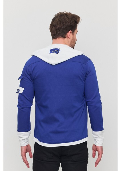Erkek Slim Fit Dar Kalıp Kapüşonlu Detaylı Kot Gömlek