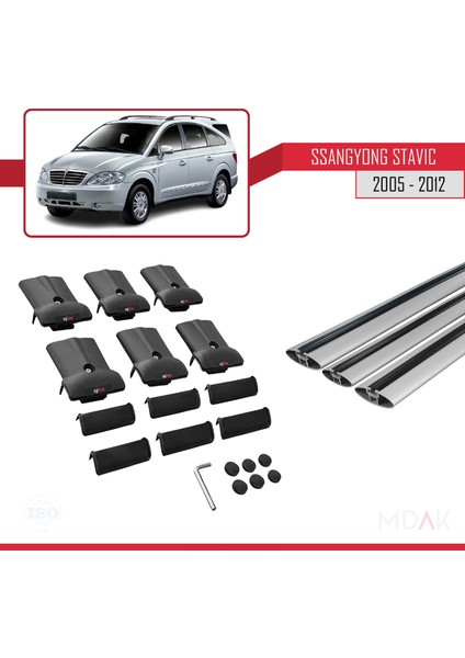 Ssangyong Stavic 2005-2012 Arası ile Uyumlu Fly Model Ara Atkı Tavan Barı Gri 3 Adet indirimleri