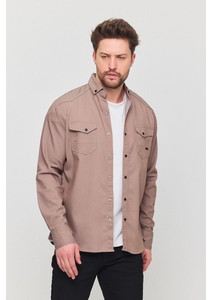 Slim Fit Erkek Vizon Kot Gömlek