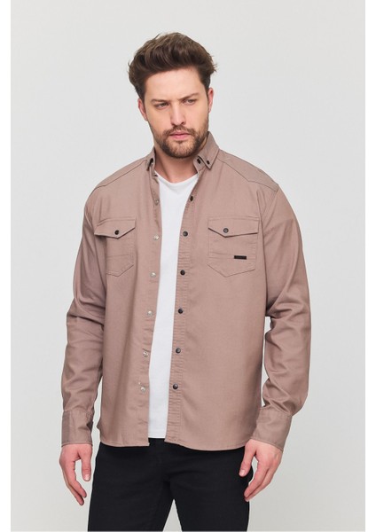 Slim Fit Erkek Vizon Kot Gömlek