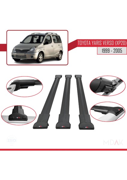 Toyota Yaris Verso (XP20) 1999-2005 Arası ile Uyumlu Fly Model Ara Atkı Tavan Barı Siyah 3 Adet fırsatları