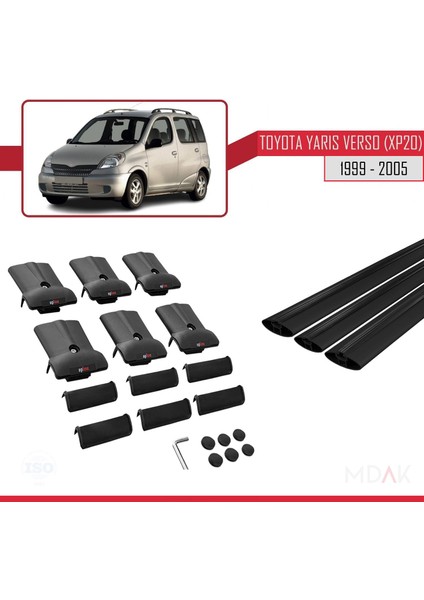 Toyota Yaris Verso (XP20) 1999-2005 Arası ile Uyumlu Fly Model Ara Atkı Tavan Barı Siyah 3 Adet indirimleri