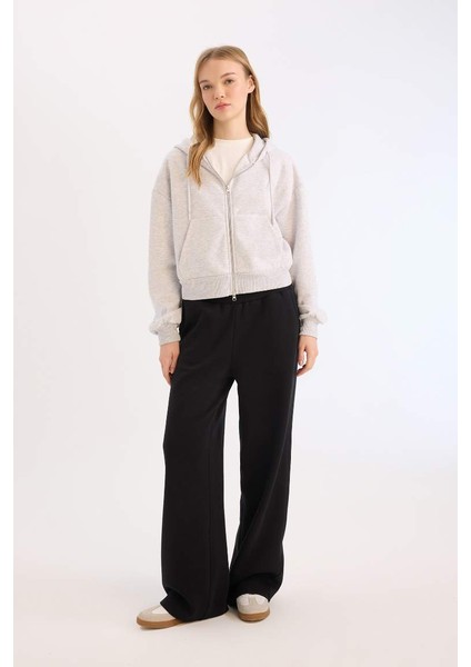 Yeni Sezon Coool Standart Fit Kapüşonlu Basic Düz Kanguru Cepli Fermuarlı Sweatshirt