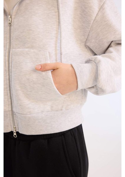 Yeni Sezon Coool Standart Fit Kapüşonlu Basic Düz Kanguru Cepli Fermuarlı Sweatshirt
