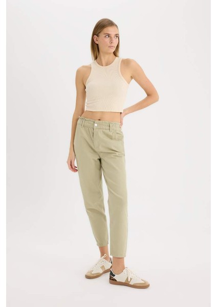 Yeni Sezon Paperbag Gabardin Kumaş Pantolon Standart Paça Cepli modelleri