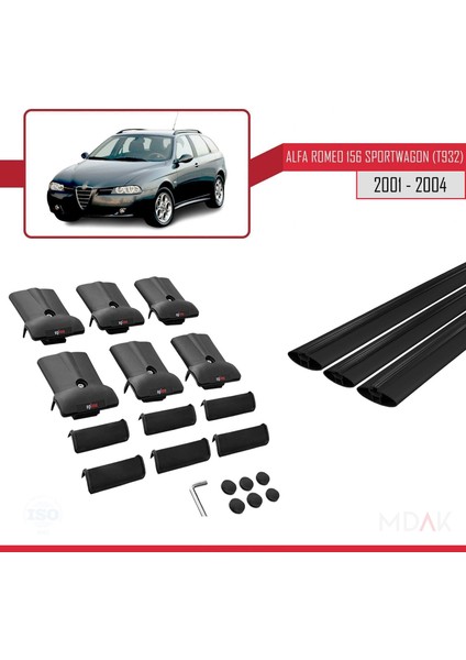 Alfa Romeo 156 (T932) Sw 2000-2006 Arası ile Uyumlu Fly Model Ara Atkı Tavan Barı Siyah 3 Adet indirimleri