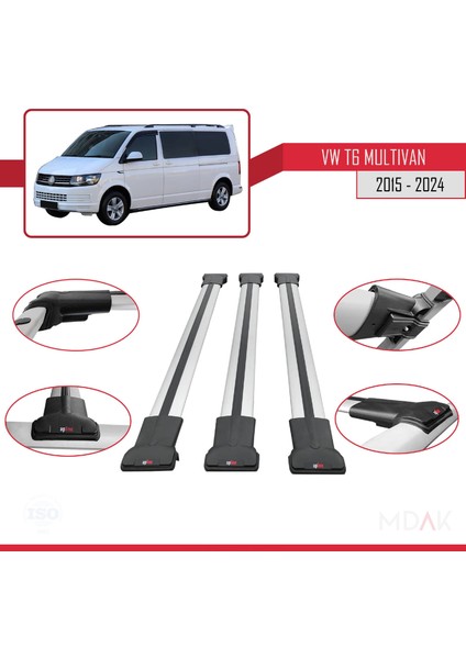 Volkswagen T6 Multivan 2015-2024 Arası ile Uyumlu Fly Model Ara Atkı Tavan Barı Gri 3 Adet indirimleri