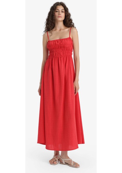 Keten Görünümlü Askılı Kırmızı Maxi Elbise C9236AX25HS fırsatları