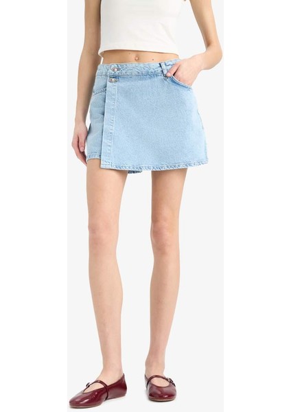 Yeni Sezon Yüksek Bel Cepli Mini Jean Şort Etek