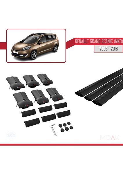Renault Grand Scenic 3 2009-2016 Arası ile Uyumlu Fly Model Ara Atkı Tavan Barı Siyah 3 Adet indirimleri