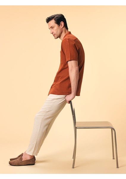 Yeni Sezon Standart Kalip Keten Karisimli Erkek Chino Pantolon - S51104Z8