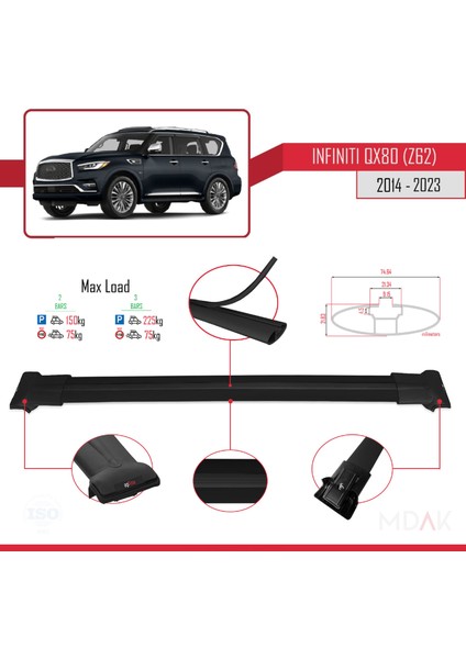 Infiniti QX80 (Z62) 2014-2023 Arası ile Uyumlu Fly Model Ara Atkı Tavan Barı Siyah 2 Adet modelleri