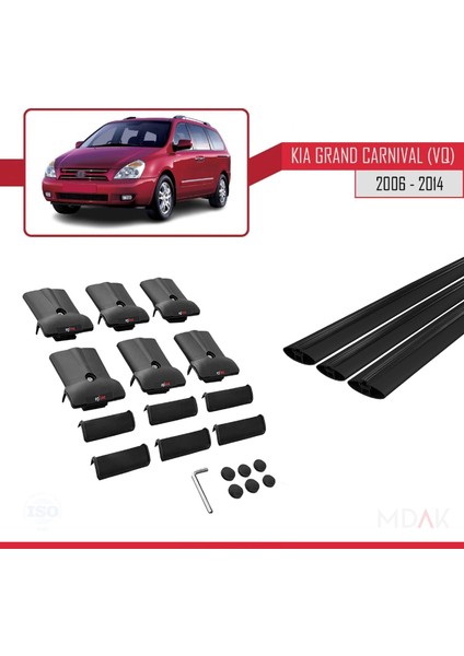 Kia Grand Carnival 2 (Vq) 2006-2014 Arası ile Uyumlu Fly Model Ara Atkı Tavan Barı Siyah 3 Adet indirimleri