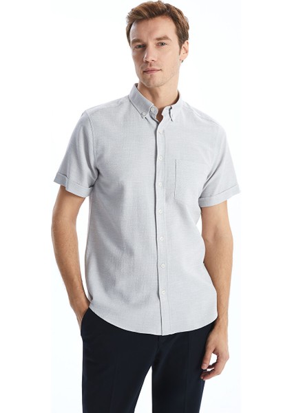 Yeni Sezon Regular Fit Kisa Kollu Armurlu Erkek Gomlek - S53829Z8